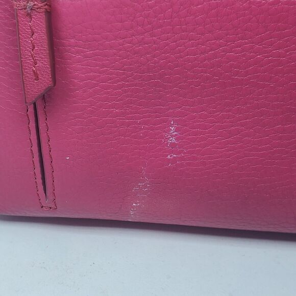 Vtg Fossil Wallet Hot Pink Pebbled Leather Wallet Zip Around Tan Inside *FLAW - Picture 4 of 9